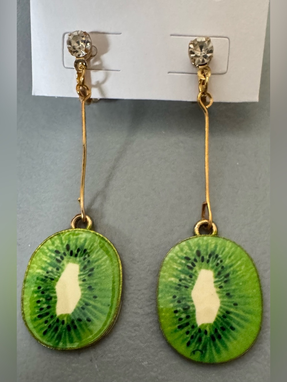 Gold Textured kiwi Drop Clip-On Earrings - Women Jewelry fruit summer